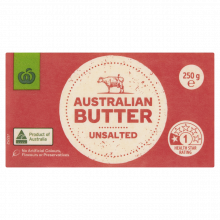 Photograph of Woolworths Australian Butter Unsalted 250g